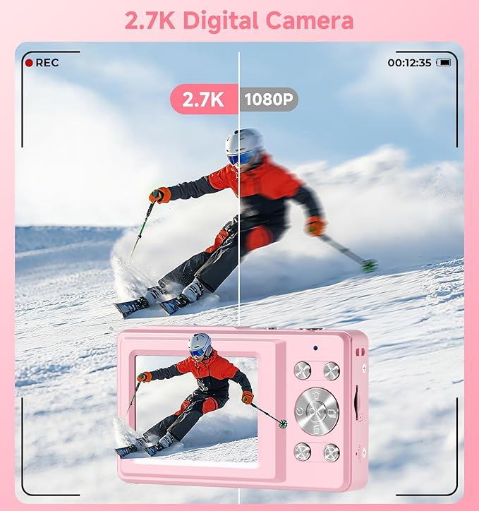 Camera Digital,56MP Dual-Screen Travel Camera with Auto Focus,Smile Capture,Anti-Shake,16X Zoom,32GB SD Card Compact Cameras Gift for Boys Girls Teens