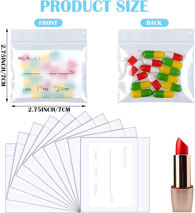 1000 Pcs Pill Bags 3 x 2.75 Inch Pill Pouch Bags Portable Plastic Travel Pill Packets Daily Am Pm Medicine Organizer Storage with Labels for Storing Vitamins Cod Liver Oil Medication