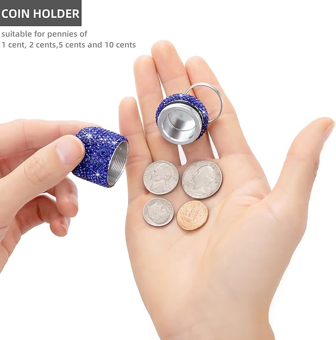 Rhinestone Pill Box Bling Pill Holder Keychian Aluminum Pill Container Mini Cylinder Pill Case Organizer for Purse Keychain Pill Bottle Vitamin Medicine Tracker (Blue)