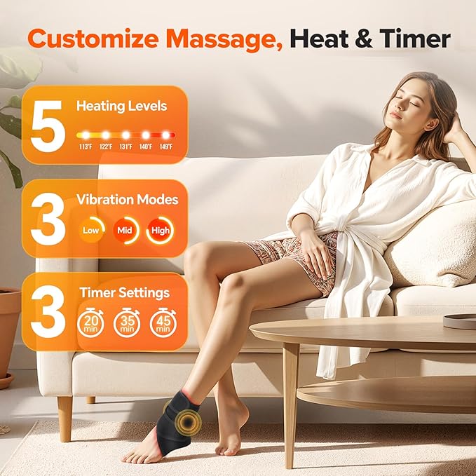 2PCS Cordless Neuropathy Foot Massager, Ankle Massager for Pain Relief, Ankle Heating Pad Plantar Fasciitis Relief, Black