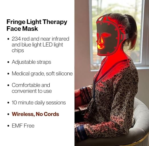 Fringe Red Face Mask, Both Red 660nm and Infrared 850nm for Rejuvenation & Blue 415nm for Blemishes, Beauty Mask, for Fine Lines and Wrinkles, 234 LED Lights