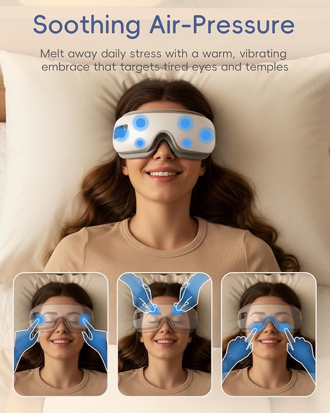 Eye Massager with Heat - Heated Eye Mask for Migraines, Dry Eyes & Headache Relief, Gifts for Mom/Women,Christmas/Birthday/Mothers Day Relaxation Gifts