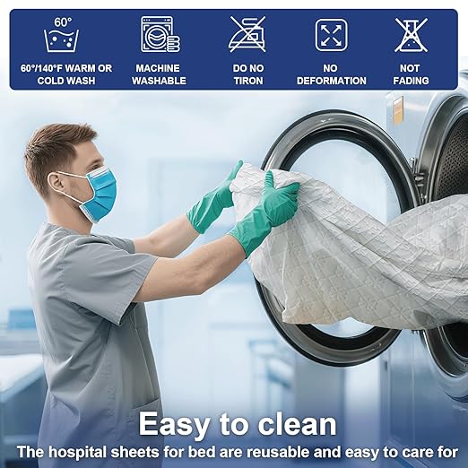 1 Pack Hospital Bed Sheets with Elastic All Around for a Perfect Fit,Waterproof Sheets for Hospital Bed at Home,Reusable and Machine Washable, 36" x 84" x 14" (Floral-White)