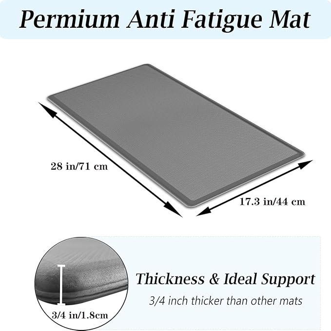 Artnice Kitchen Floor Mats Cushioned Anti Fatigue Mat, Waterproof Standing Desk Mat, 0.75" Heavy Duty Non-Slip Kitchen Rugs for Sink, Work Station, Office(17.3" x 28",Grey)