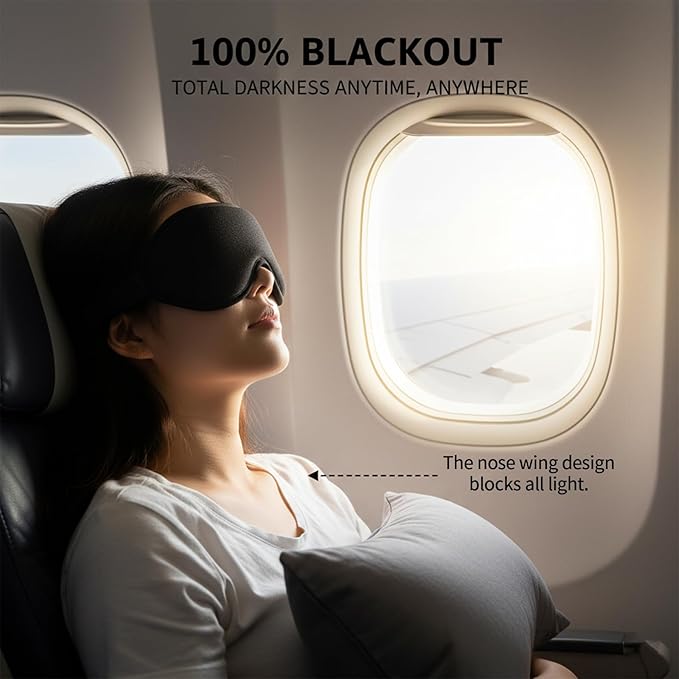 3D Sleep Mask with Hot Cold Gel Layer, Memory Foam Blackout Eye Mask, Zero Pressure Cups for Lashes, Adjustable Strap, Black