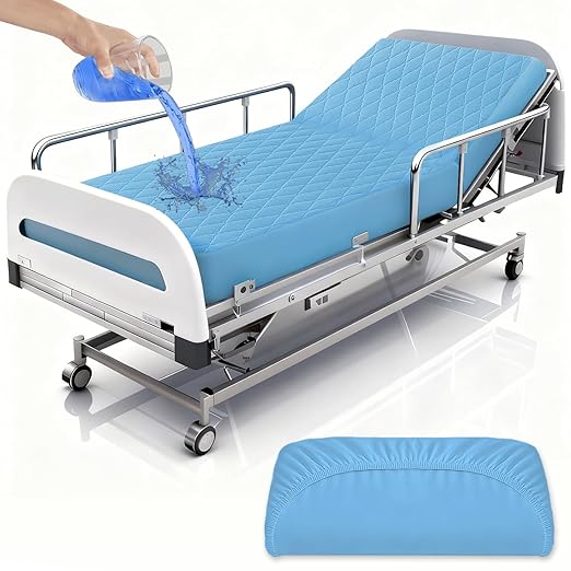1 Pack Hospital Bed Sheet Set,Hospital Bed Sheets for Home Use & Hospital Care Beds,Waterproof Fitted Sheets with Elastic All Around,Reusable and Machine Washable,36" x 84" x 14" (Blue)
