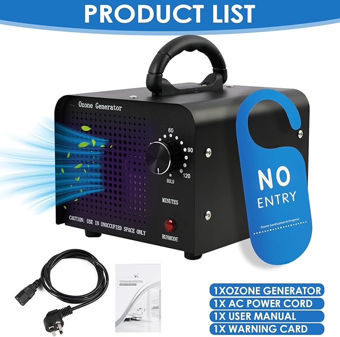 Ozone Generator 60,000mg/h - High Capacity Air Purifier Deodorizer for 4000 sq ft, Eliminates Odors, Smoke, Pets, Best for Home & Industrial Use, Plug-in Air Ionizer, Black