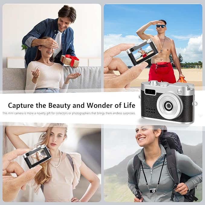 Mini Keychain Camera, FHD 1080p Mini Digital Camera with 32GB SD Card, Flash, 6 Creative Filters, 0.96" HD Display, 100 Mins Battery Life for Travel Recording Birthday Gifts (Vintage, Dark)