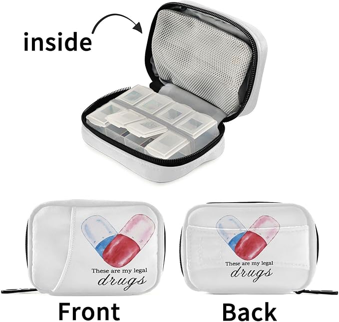 Pill Organizer My Legal Drugs Pill Box 7 Day Pill Case Bag Travel Pill Organizer Bag with Zipper Portable Weekly Case Compact Size for Vitamin Supplement Holder