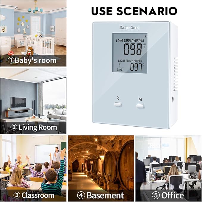 Home Radon Detector, Portable Radon Meter, Elifecity Long and Short Term Home Radon Monitor, Battery-Powered, Easy-to-Use
