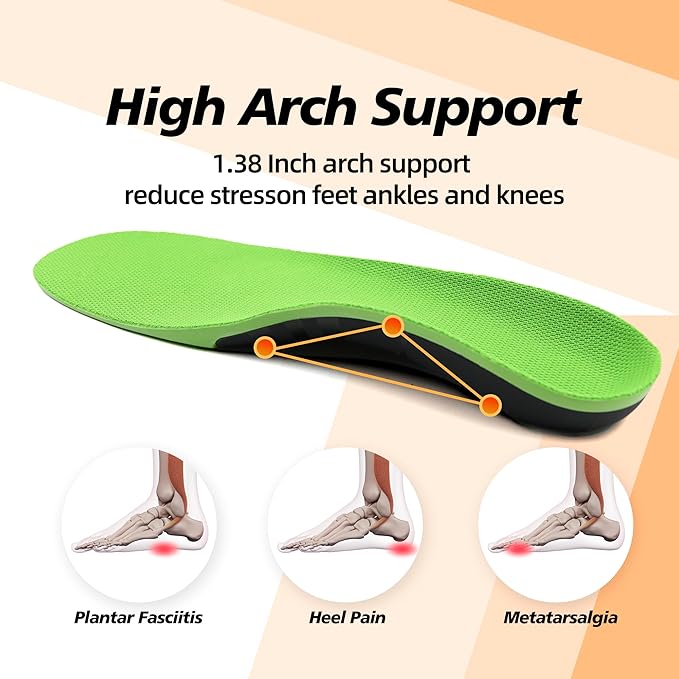 Arch Support Insoles for Plantar Fasciitis Flat Feet Pain Relief, Shock Absorbing Orthotic Inserts for Men and Women L