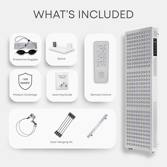 Makiuri Red Light Therapy Panel for Full Body | 630 nm, 660nm, 810nm, 830nm, 850nm | Clinical Grade Red & Near-Infrared LED Light Therapy (5 Wavelengths) | High Irradiance | Neptune (White 300 LED)