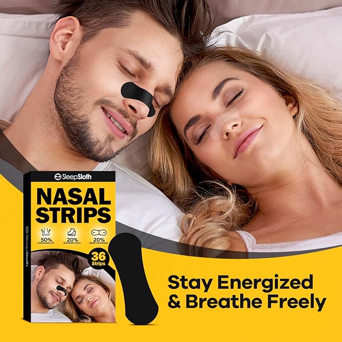 Nasal Strips for Snoring (36 Count), Extra Strength Nose Strips for Breathing, Anti Snoring Nasal Strips for Sleeping, Congestion Relief for Colds & Allergies, Sensitive Skin, Black