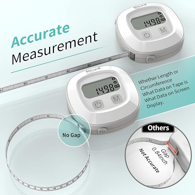 Slimpal Body Tape Measure with Case, Tool for Monitoring Body Fat, Measuring Tape for Body, Digital Smart Retractable Measuring Tape for Accurately Measuring BMI Fitness Body Shape and Weight-Loss
