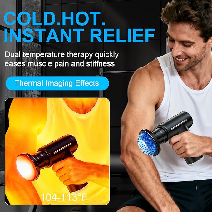 Massage Gun with Heat and Cold,Deep Tissue Back Massager Neck Massager for Pain Relief,Muscle Percussion Massage Gun,Handheld Message Gun with 6 Heads&Silent,Gifts for Men Women Dad