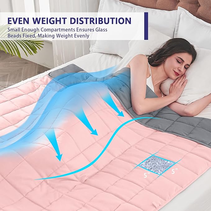 yescool Weighted Blanket for Adults (20 lbs, 48" x 72", Pink Grey) Cooling Heavy Blanket for Sleeping Perfect for 140-160 lbs, Twin Size Breathable Blanket with Premium Glass Bead, Machine Washable