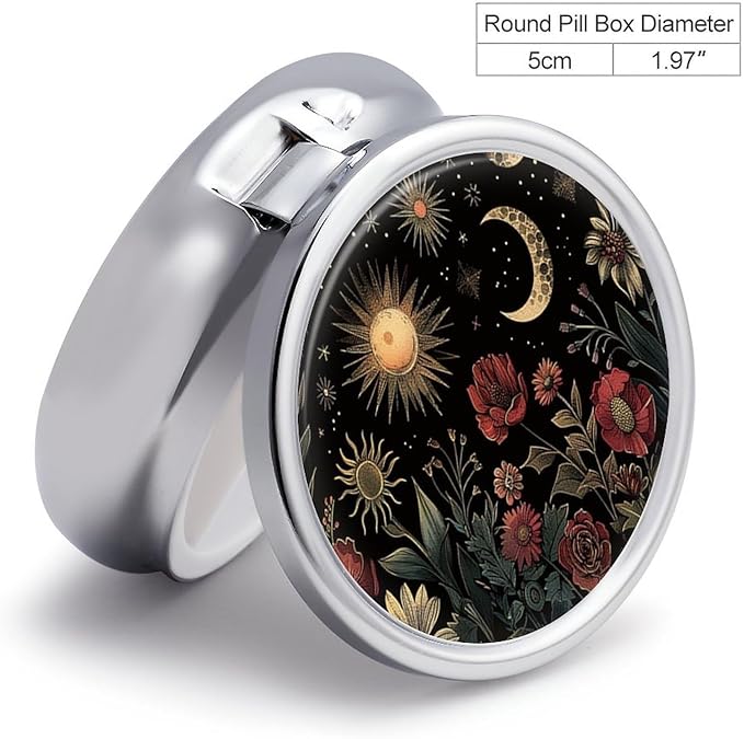 Pill Box-3 Compartment Small Pill Case, Portable Round Pill Box for Pocket or Purse, Decorative Metal Medicine Vitamin Organizer. (The Beautiful Scenes at Night)
