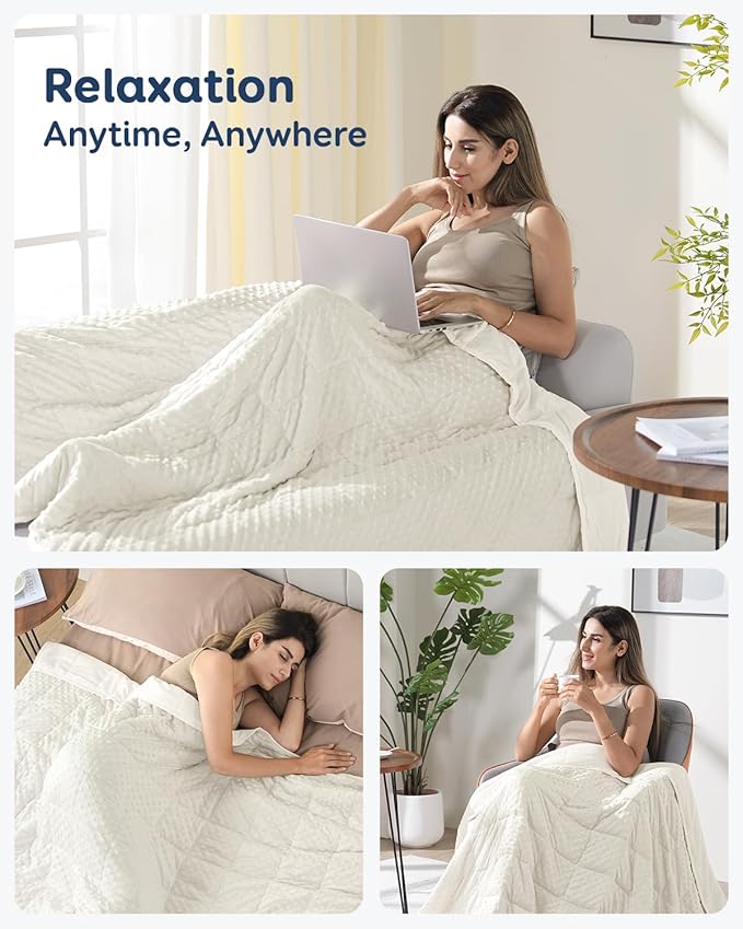 Kivik Washable Weighted Blanket for Adults, 12 lbs Weight Heavy Throw Blankets, Ultra Soft Cooling Minky Weighted Comforter, Sleep Calm Gifts for Woman Men, 48"x72" Twin Size, 12 Pounds, White