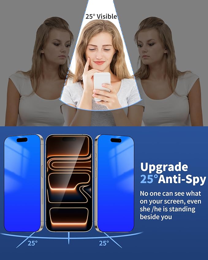 2 Pack Privacy Screen Protector for iPhone 17 Pro Gradient Colorful for iPhone17 Pro Tempered Glass Anti-Spy Full Coverage Easy Installation Frame Anti-Scratch (6.3 inch Blue)