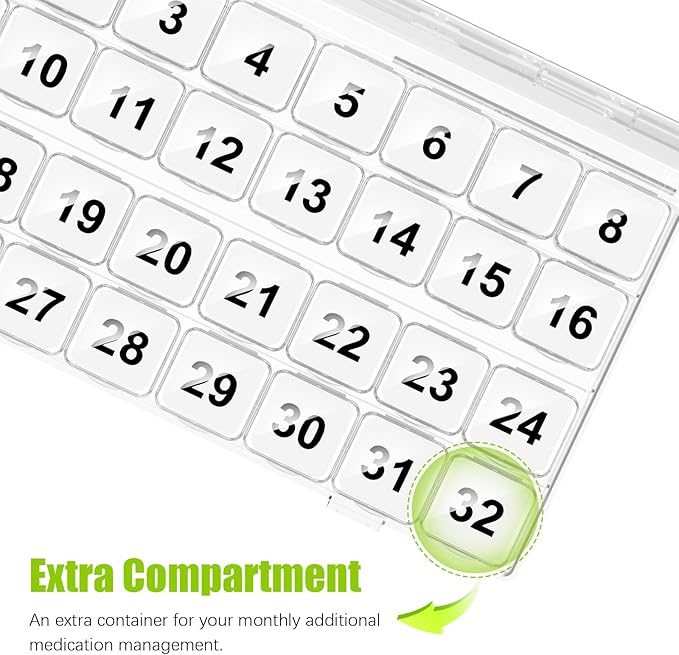 Monthly Pill Organizer Once a Day - 30 Day Pill Organizer Box - Easy to Open - Large Compartments Portable Case for Travel, Month Pill Cases Medicine Organizer for Vitamin (Clear)