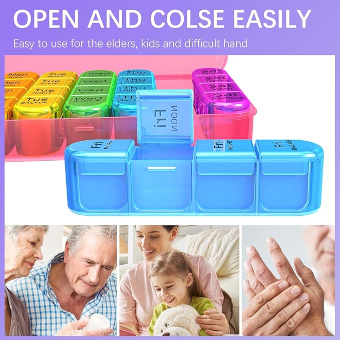 Odaro Weely Pilll Organizer 4 Times A Day Color and Pink - 2 Pack