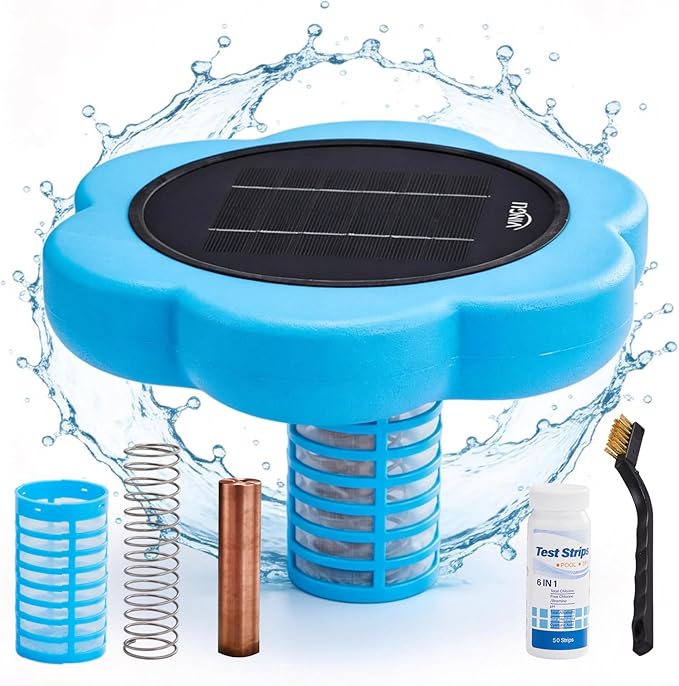 VINGLI Solar Pool Ionizer – Copper Pool Ionizer for Above Ground & Inground Pools up to 45,000 Gallons | Solar Ionizer for Pool with Efficient Water Clarification, 1-Year Warranty (Blue, Upgraded)
