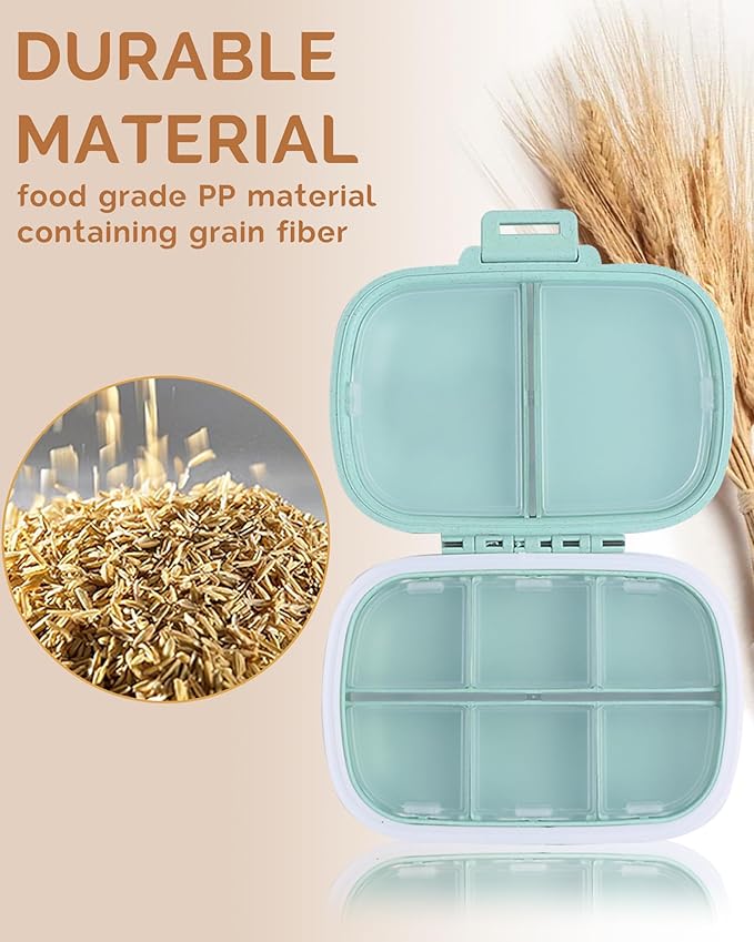 8 Compartments Travel Pill Organizer, Daily Pill Case Small Pill Box for Pocket Purse, Portable Pill Container Medicine Vitamin Organizer (Green)