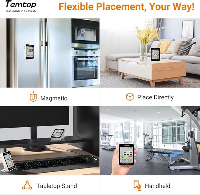 Temtop CO2 Monitor Indoor air Quality Monitor Portable CO2 Meter, CO2, Temperature, Humidity Home, Office or School