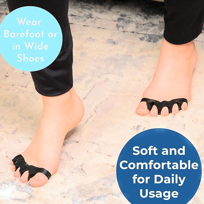 Toe Separators for Functional Fitness Athletes - Toe Straighteners for Foot Pain Relief and Plantar Fasciitis - Fix Feet - Fix Toes - Fix Bunions - Toe Spacers for Crossfit Black-A