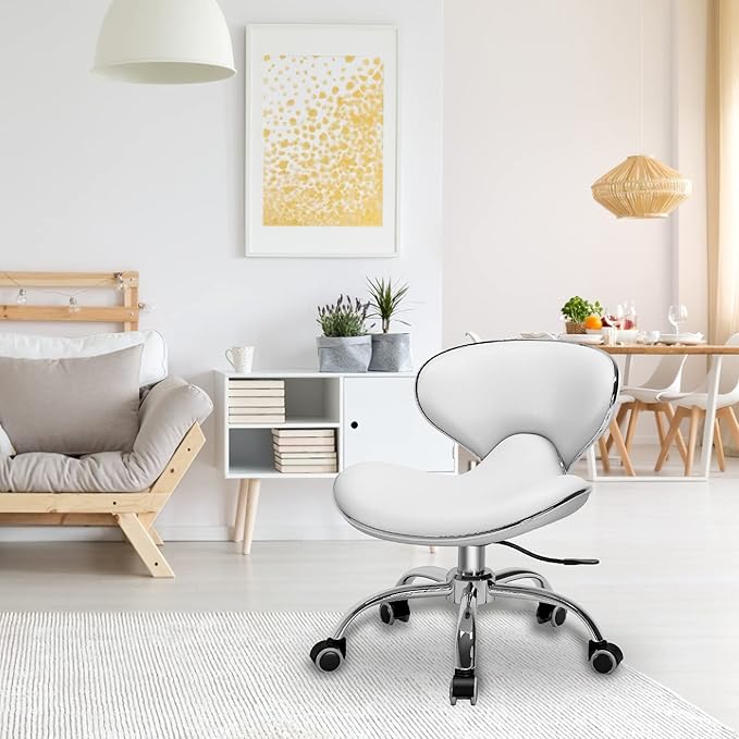 Pedicure Chair for Nail Tech,Adjustable Height, Hourglass Type Ergonomic Back Support Rolling Swivel Stool,Pedicure Stool for Feet Perfect for Massage and Salon Office Facial Spa Medical Tatoo(White)