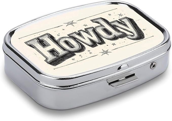Howdy Western Pill Box 2 Compartment Portable Medicine Pill Case Travel Pill Organizer for Pocket Purse