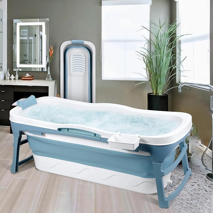 Large Size Foldable Portable Bathtub for Adults, 56 Inch Freestanding Surround Collapsible Bathtub, Soaking Tub, Portable Bath Tub for Family Sweat Steaming, Hot Bath, Ice Bath Tub