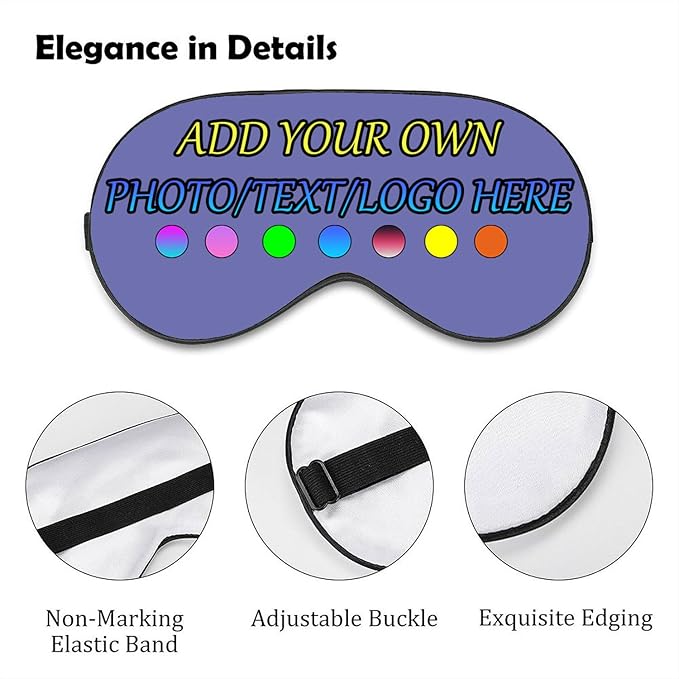 Personalized Eye Mask, Custom Eyeshade Blindfold Add Your Design Image Text Customized Eye Cover with Adjustable Strap for Sleeping Travel Work Naps Blocks Light, Purple Blue