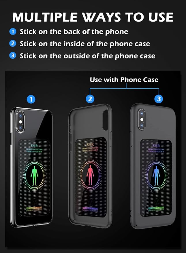 EMF Protection Stickers for Cell Phones/Laptops/Tablets/All Devices, Large Area Protection, [Trimmable], [Reusable], Suitable for Anyone, 4.2 x 2.4 x 0.015 inches - (3 Pcs)