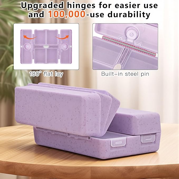 FYY Travel Pill Organizer with Blank Lables,6 Compartments Magnetic Pill Organizer Pill Box for Purse Pocket to Hold Vitamins,Cod Liver Oil,Supplements and Medication-Purple