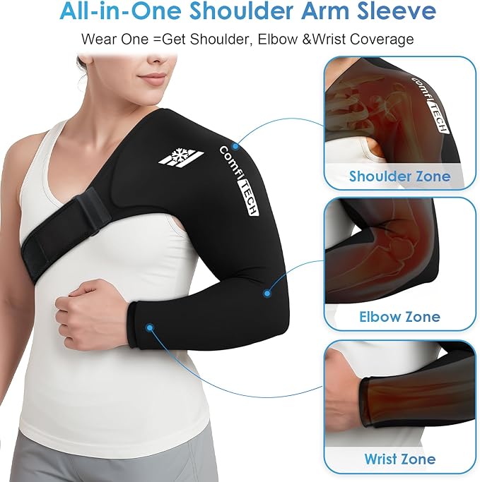 ComfiTECH Shoulder Arm Ice Pack Wrap for Pitchers & Volleyball Players, Reusable Ice Pack for Shoulder & Elbow & Arm Cooling, Adjustable Ice Arm Sleeve for Post-Training Recovery & Muscle Comfort, L