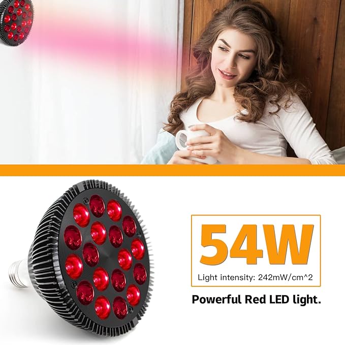 Red Light Therapy Lamp, 18 LED, 54W, Infrared & Red Light Combo Device for Face & Skin Health, Pain Relief