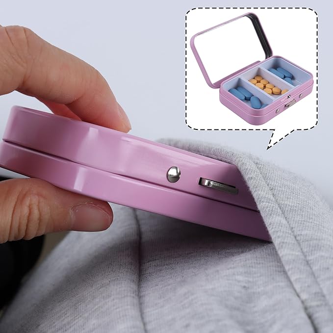 2 PCS Pill Box with Mirror, Portable 3 Compartment Medicine Pill Organizer, Cute Small Pill Case Supplement Organizer Pill Holder for Purse Travel(Pink)