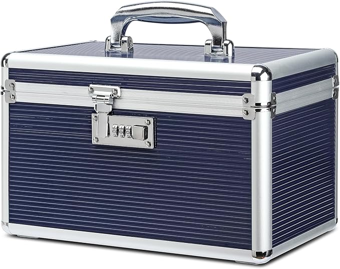 Lockable Medication Box with Portable Storage Case, 12.2 x 7.2 x 7.6 Inch, Childproof Medicine Organizer with Combination Lock, Locking Box for Money, Documents & Meds (Blue/Medium)