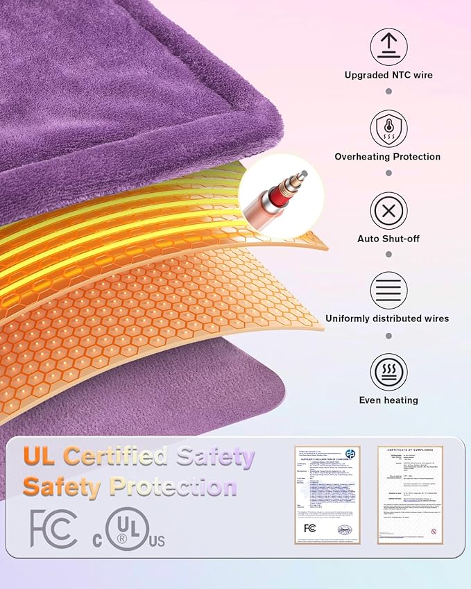 Heating Pad for Neck and Shoulders and Back, Pain Relief Electric Heating Pad Large Size 24”X33” with 4 Timers, 6 Heat Levels, Auto-Off, Mothers Day & Birthday Gifts for Women Mom Wife Grandma, Purple