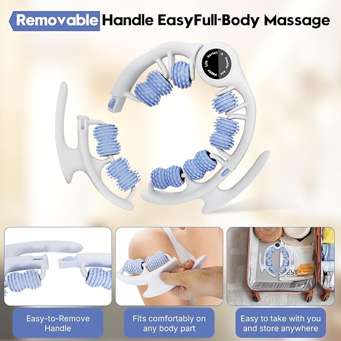 Anti-Cellulite Massage Roller with Detachable Handles | Lymphatic Drainage Massager & Fascia Blaster for Legs, Thighs, Buttocks | Tool for Deep Tissue Pain Relief & Smoother, Contoured Skin (Blue)