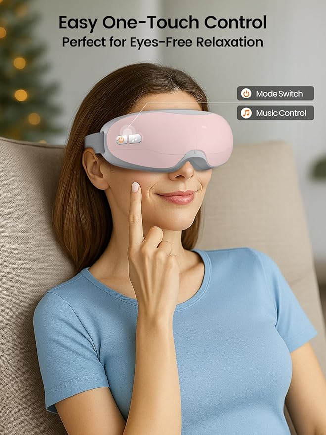 Eye Massager with Heat - Birthday Gifts for Women Her, Smart Eye Mask for Migraine Relief & Relaxation, Eye Care Gifts for Women Mom Dad Her Him (Elegant Gift Box Included) - Pink