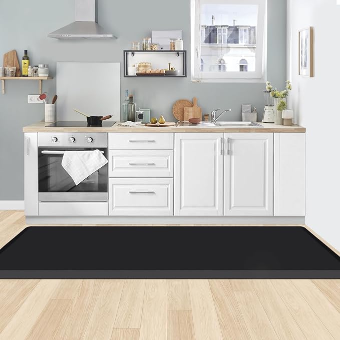 KitchenClouds Kitchen Mat Cushioned Anti Fatigue Rug 24"x70" Water Resistant, Non Slip, Standing and Comfort Desk/Floor Mats for House Sink Office (Black,0.8inch)