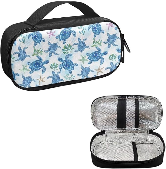 Sea Turtle Starfish Insulin Cooler Travel Case Large Capacity Diabetic Bag for Insulin Pens, Needles & Diabetes Supplies, Dustproof Insulated Medicine Case, Easy to Carry