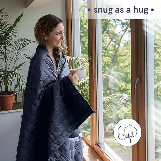 YnM Cotton King Size Weighted Blanket for Adults (88x104 Inches, 30 Pounds, Navy), Smallest Compartments with Cooling Glass Beads,Heavy Blanket for Two Persons of 140~240lbs on Queen or King Bed