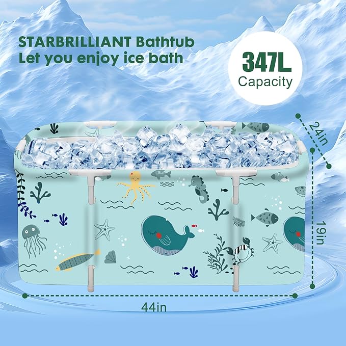 STARBRILLIANT Portable Foldable Bathtub,Soaking Standing Bath Tub for Shower Stall, Easy to Assemble Collapsible Bathtub, Suitable for Travel, Camping and Outdoor Activities (Sea A, 45inch)