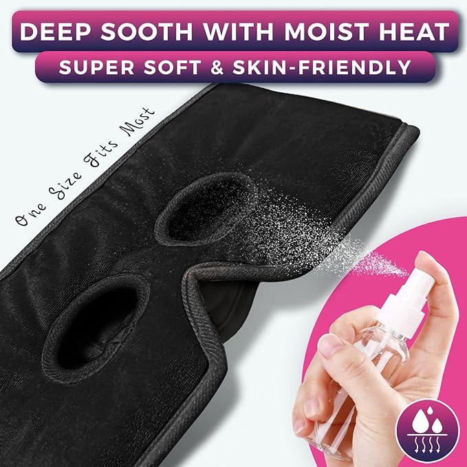 Moist Heat Sinus Pressure Relief Mask with 3 Heat Settings, Extra Large Face Heating Pad for Eyes, Sinusitis, Hormone Migraine, Tension Headache Relief Black