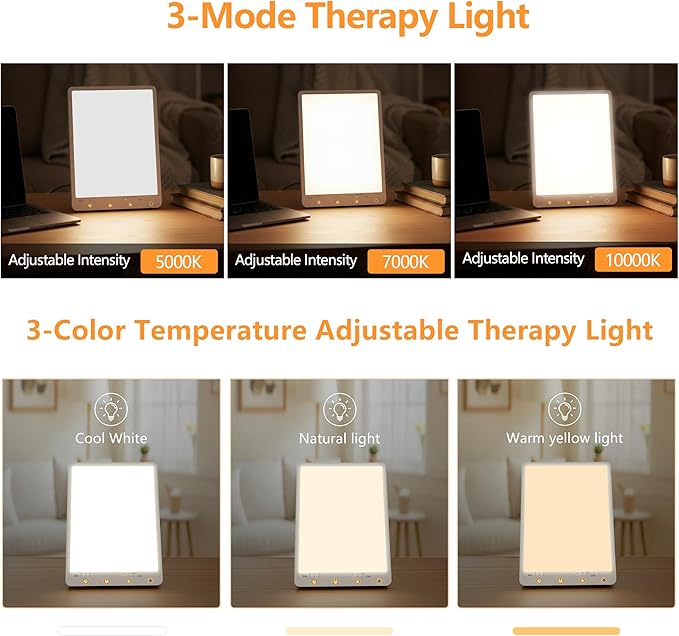 Light Therapy Lamp,10000 Lux Light Therapy Lamp -Full Spectrum Llight Therapy,3 Color Touch&Wall Mountable Daylight Therapy Lamp,Sunlight Lamp with Memory Function for Home & Office