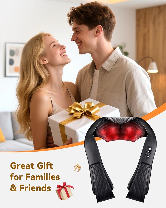 Shiatsu Neck and Back Massager, Corded Electric Neck Massager with Heat for Pain Relief Deep Tissue 4D Kneading Shoulder Massager Pillow for Whole Body Relaxation, Gifts for Mom Dad Friends