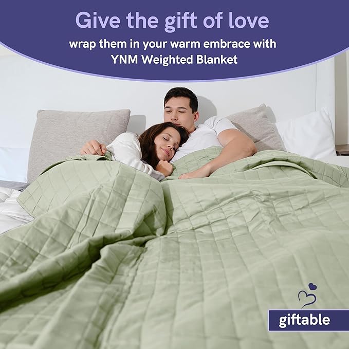 YnM Exclusive 20 lbs Weighted Blanket, Extra Heavy Cotton/Polyester Bed Blanket for Two Persons, Ideal for Queen or King Bed (88x104 Inches, 20 Pounds, Avocado/White Reversible)